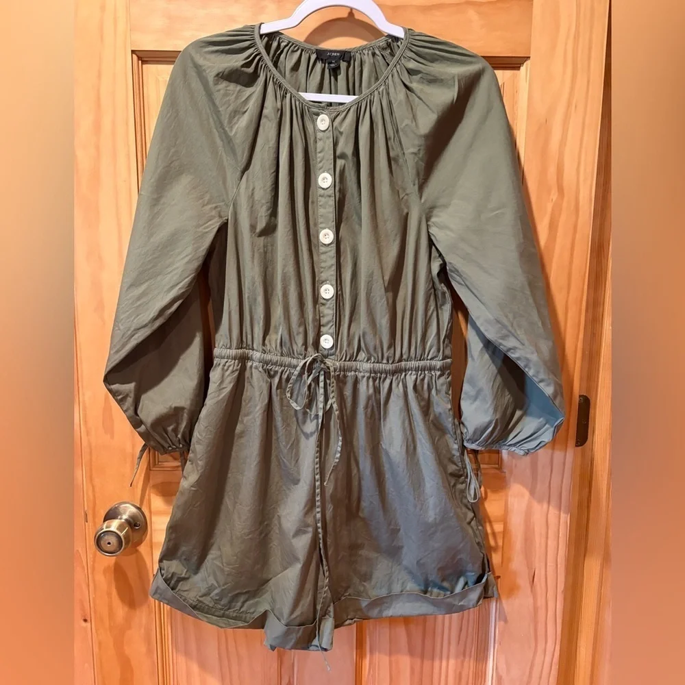 J. Crew Cotton poplin tie-sleeve button-front romper women’s M